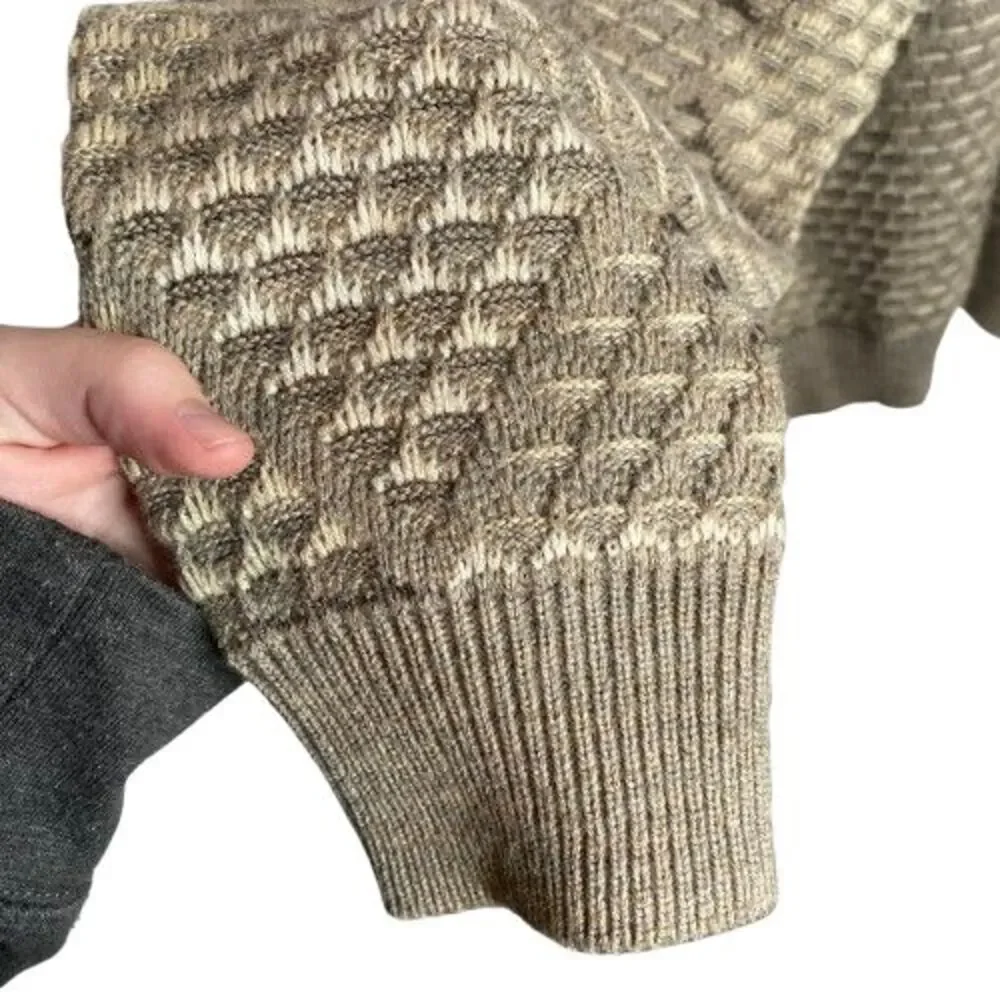 VTG Jantzen Mens Geometric Crew Neck Retro Grandpa Sweater Size L Beige Neutral